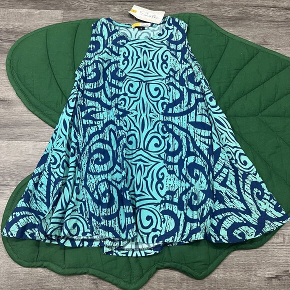 Sialei Tanoa Samoa Dress Toddler 2 Blue Green Sleeveless Umbrella Swing - Picture 1 of 5